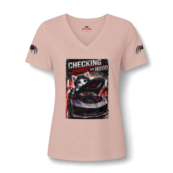 Checking Under the Hood Tee — Women's V-Neck Cat