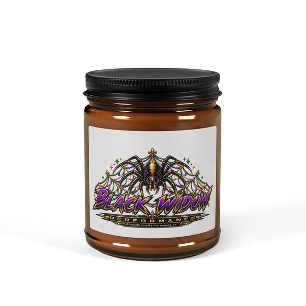 Gothic Bat Soy Candle in amber jar with warm glow and natural soy wax