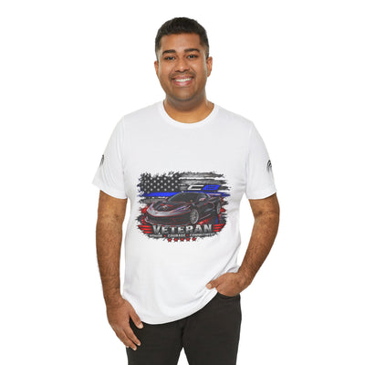 Black Veteran Corvette C8 Tee with Black Widow Performance graphic on black cotton shirt