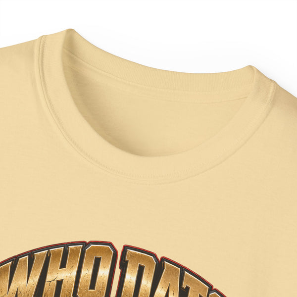 Who Dat? Black Widow Game Day Racing Graphic Tee with vintage black widow emblem and bold racing silhouette on chest