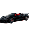 Black convertible sports car with red interior on a white background